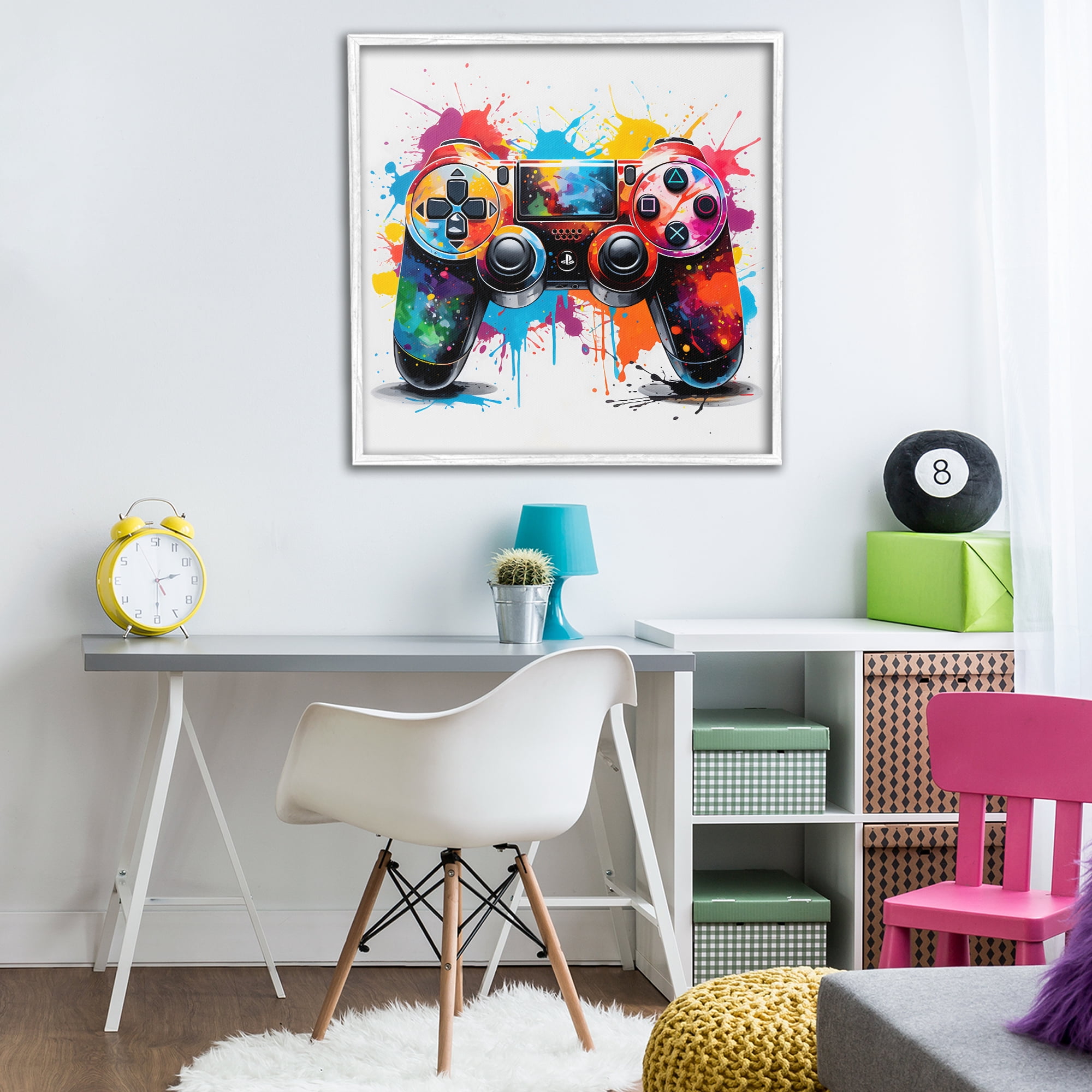 Stupell Industries Playful Bright Game Controller White Framed Giclee Art, design by Creative Studio