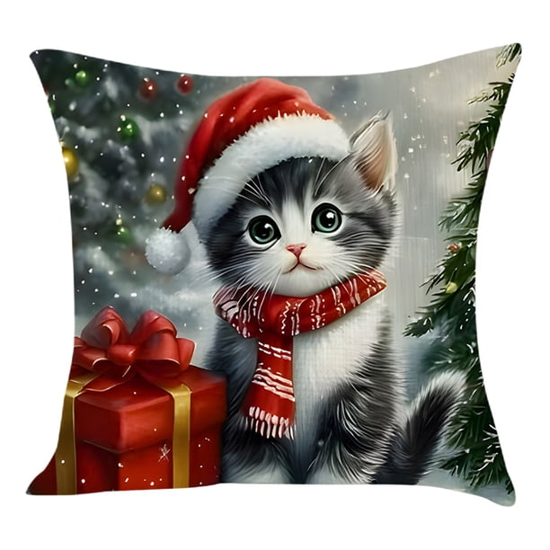 Decoración de la Sala de Estar 45x45cm / 17.72x17.72In Sofás para la Cama de la Sala de Estar Gatos Funda de Almohada para la Decoración de las Vacaciones de Navidad