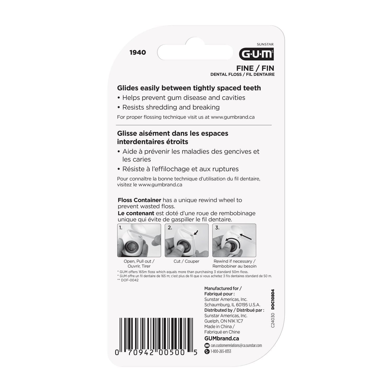 GUMᴹᴰ Fil Dentaire Fin, Menthe Ciré, Glisse facilement entre les dents serrées 165M