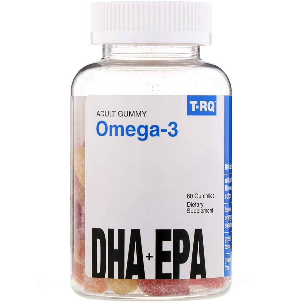 TRQ Adult Gummy Omega3, DHA + EPA, Lemon, Orange, Strawberry, 60 Gummies