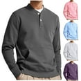thumbnail image 5 of Lovskoo Men's Long Sleeve Sweatshirt Half Button Lapel Neck Solid Color Casual Work Business Shirts V-Neck Tops Pink, 5 of 5