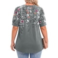 thumbnail image 4 of WellSize Plus Size Women Blouses Casual Button V Neck tunic tops Summer Short Sleeve Shirts, 4 of 7