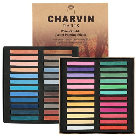 Charvin Artist Colored Chalk Pastels (Set of 48) - Water Soluble, Assorted Pastel Color Sticks for Wet, & Dry Painting