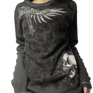 Maglietta Donna Y2K Fairy Grunge – Maniche Lunghe, Ragnatela, Teschio, Stile Vintage Punk E-girl - 2