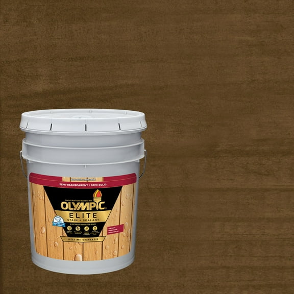 Olympic Elite 5 Gallons ST-2012 Dark Oak Semi-Transparent Exterior Stain and Sealer in One Low VOC