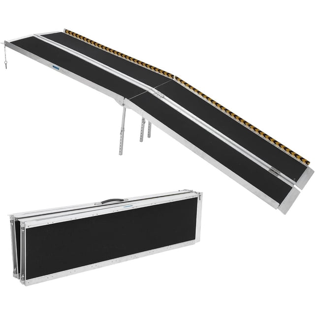 Bingirl 10FT Portable Wheelchair Ramp with Transition Plate - Aluminum Ramp with Non - Skid Surface and Reflective Strips, Weight Capacity of 600 Lbs
