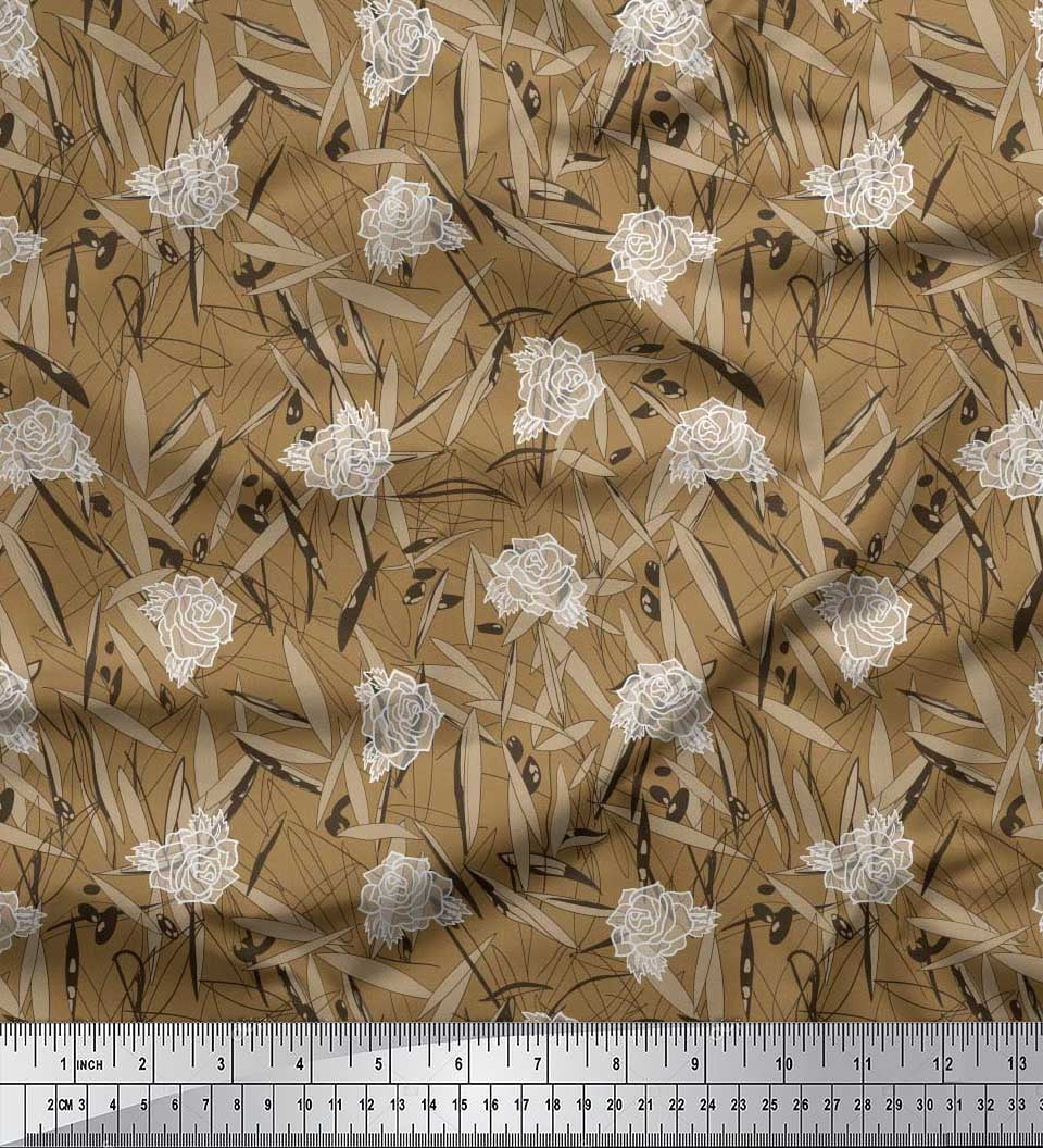 Soimoi Tissu en Coton Cambric Feuilles & Roses Imprimé Floral 1 Yard 56 Pouces de Large