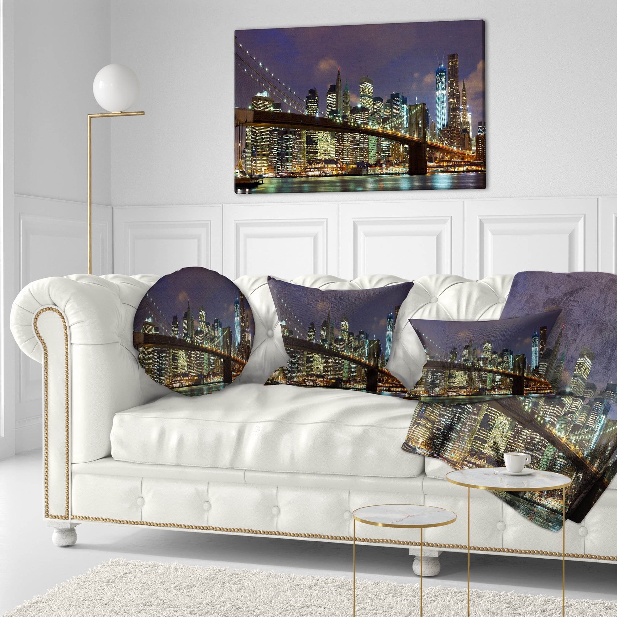 Designart Brooklyn Bridge Panoramic View - Cityscape Photo Throw Pillow - 12x20