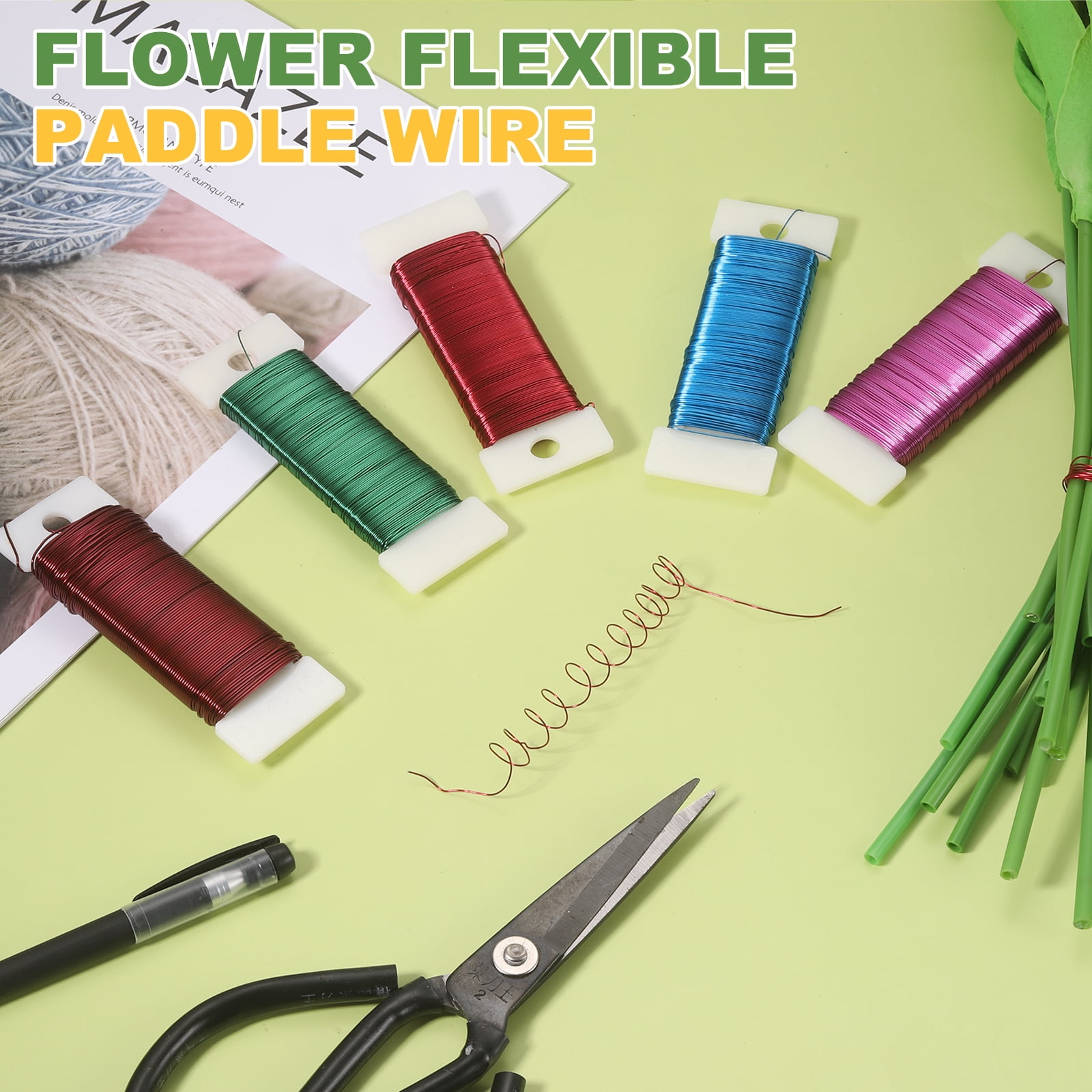 Uxcell Floral Paddle Wire Total 22 Gauge 114 Yard, 3 Pcs Flexible Florist Wreath Wire for Wreath Flower Arrangements Bouquet Wrapping Garland DIY Crafts, Red