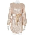 thumbnail image 3 of Ihenglixing 50% Off Clear ! Plus Size Dresses 3X Dressy Dresses for Women S Women'S Sexy Round Neck Long Sleeve Sequined Cocktail Fashion Gold, 3 of 8