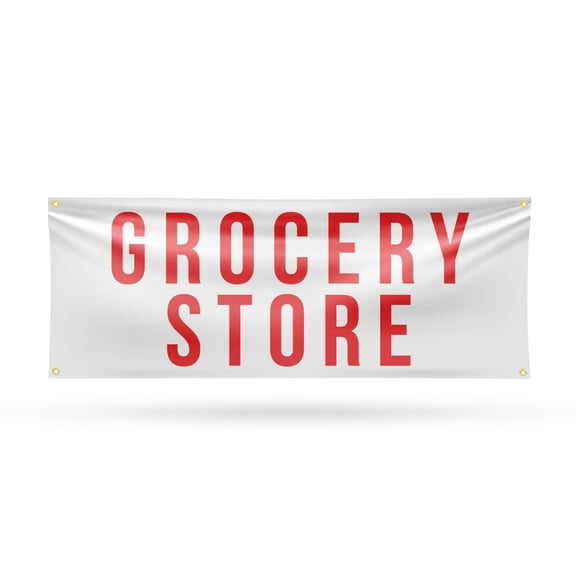 Grocery Store Banner Sign 18 Inch x 48 Inch | 13 oz Vinyl with Metal Grommets | Heavy-Duty Single-Sided Outdoor Durable Printed High-Quality Weatherproof | Made in the USA
