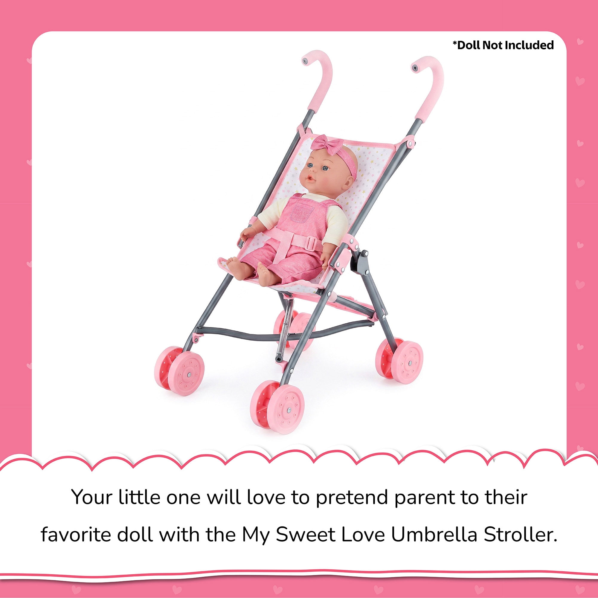 My Sweet Love Fold-Up Doll Stroller, Pink and White