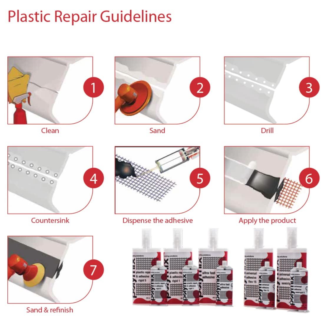 Polymix Universal Adhesive Flex 15 Multipurpose Plastic Repair and Adhesive 200ml Cartridge & Two Application Mixing Nozzles