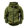 thumbnail image 2 of safuny Men's Crew Neck Sweatshirts Zipper Winter Thicken Tops Pockets Big&Tall Outwear Cargo Solid Color Pullover Casual Hoodies Long Sleeve Shirts Fashion Green L, 2 of 9