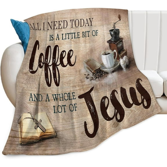 Christian Coffee Blanket Jesus and Coffee Throw Blanket Coffee Gifts and Decor Religious Blanket for Women Men Kids Adults Soft Warm Cozy Fleece Blanket for Couch Sofa ​Bed 50"x40"