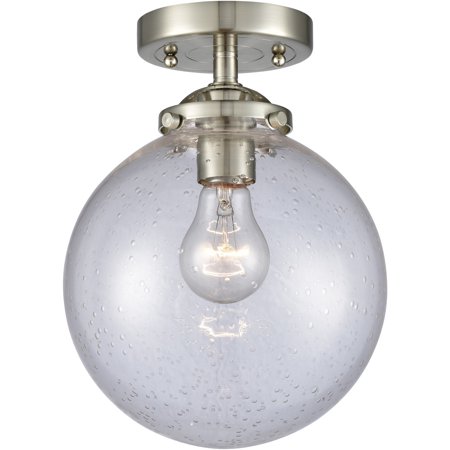 

Brushed Satin Nickel Tone Semi Flush 8 Wide Seedy Globe Glass Steel/Cast Brass Medium Base 1 Light Fixture