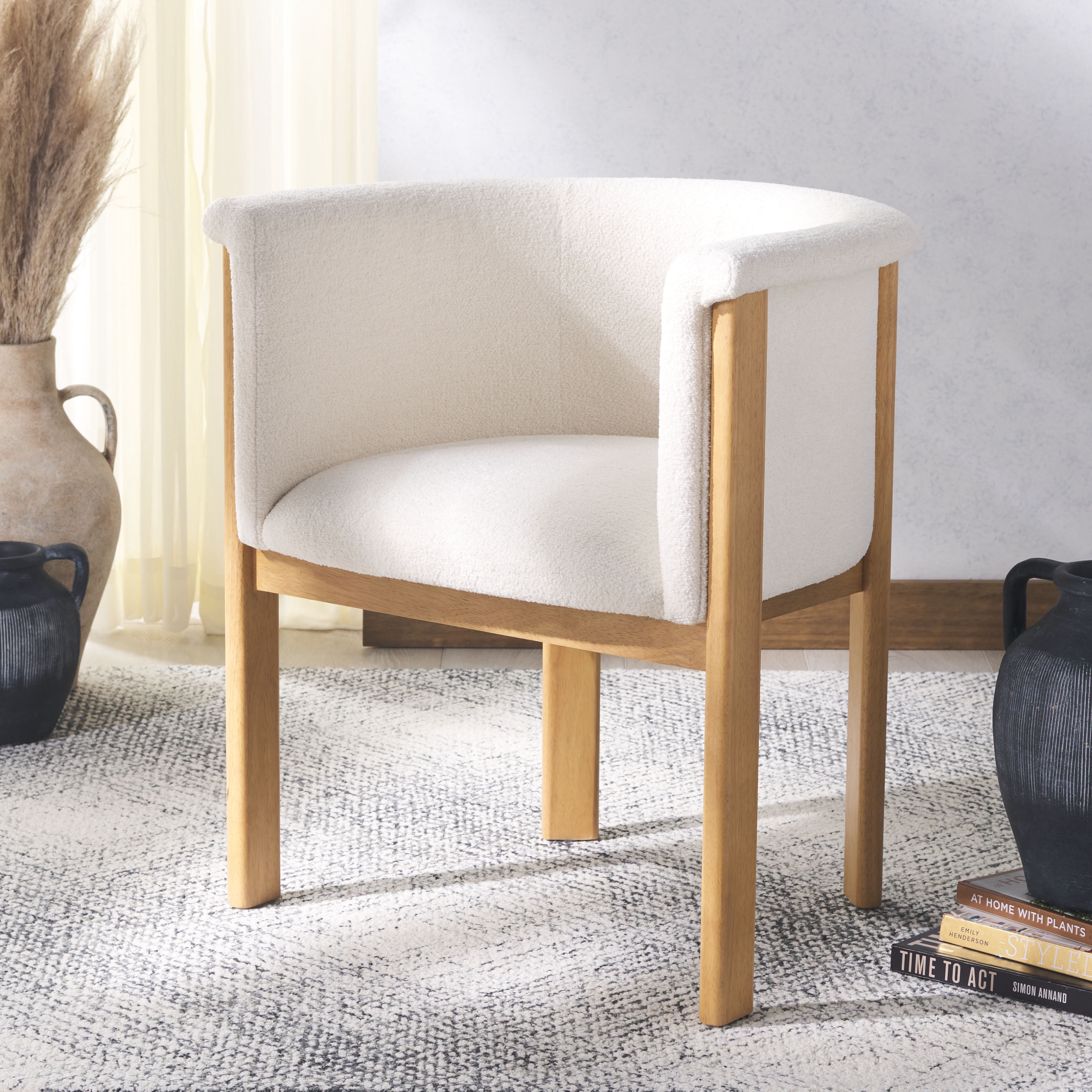 SAFAVIEH Couture Katemarie Contemporay Boucle Solid Dining Armchair, Ivory/Natural