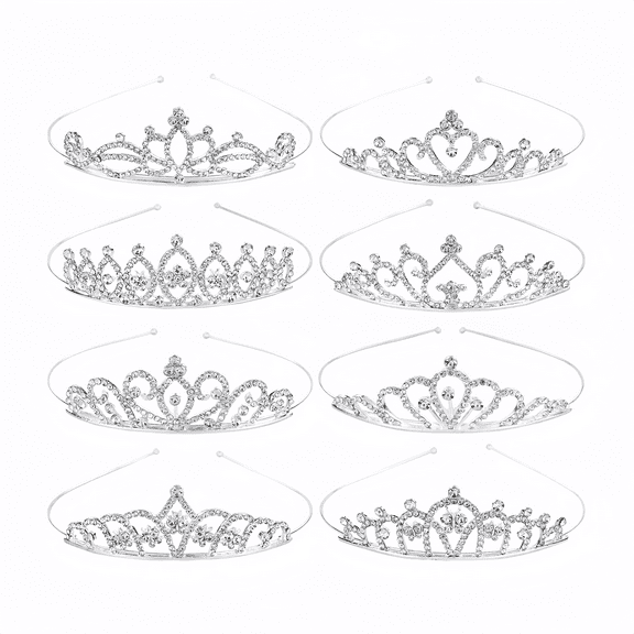 Sparkly Rhinestone Tiara Set for Women, Girls - 8 Pack Silver Crown Headbands for Wedding, Party, Birthday