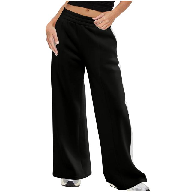Yuyuzo Plus Size Pants for Women Wide Straight Leg Mid Waist Elastic Sweatpants Joggers Workout Trackpants