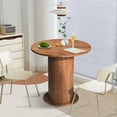 thumbnail image 7 of 31.5 Inch Round Dining Table Wood for 2, Modern Farmhouse Kitchen Table with Wood Strip Base for Kitchen Living Room, Walnut, 7 of 7