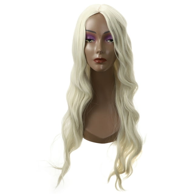 Peluca de cabello humano para mujeres Unique Bargains 28' Claro Dorado Rizado con Gorro Esponjoso