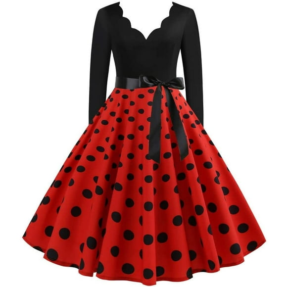ATTOE Music Note Print Elegant Party Dresses Women 1950s 60s Retro Vintage Robe Plus Size Casual Christmas S-3XL (Color : A013, Size : X-Large)
