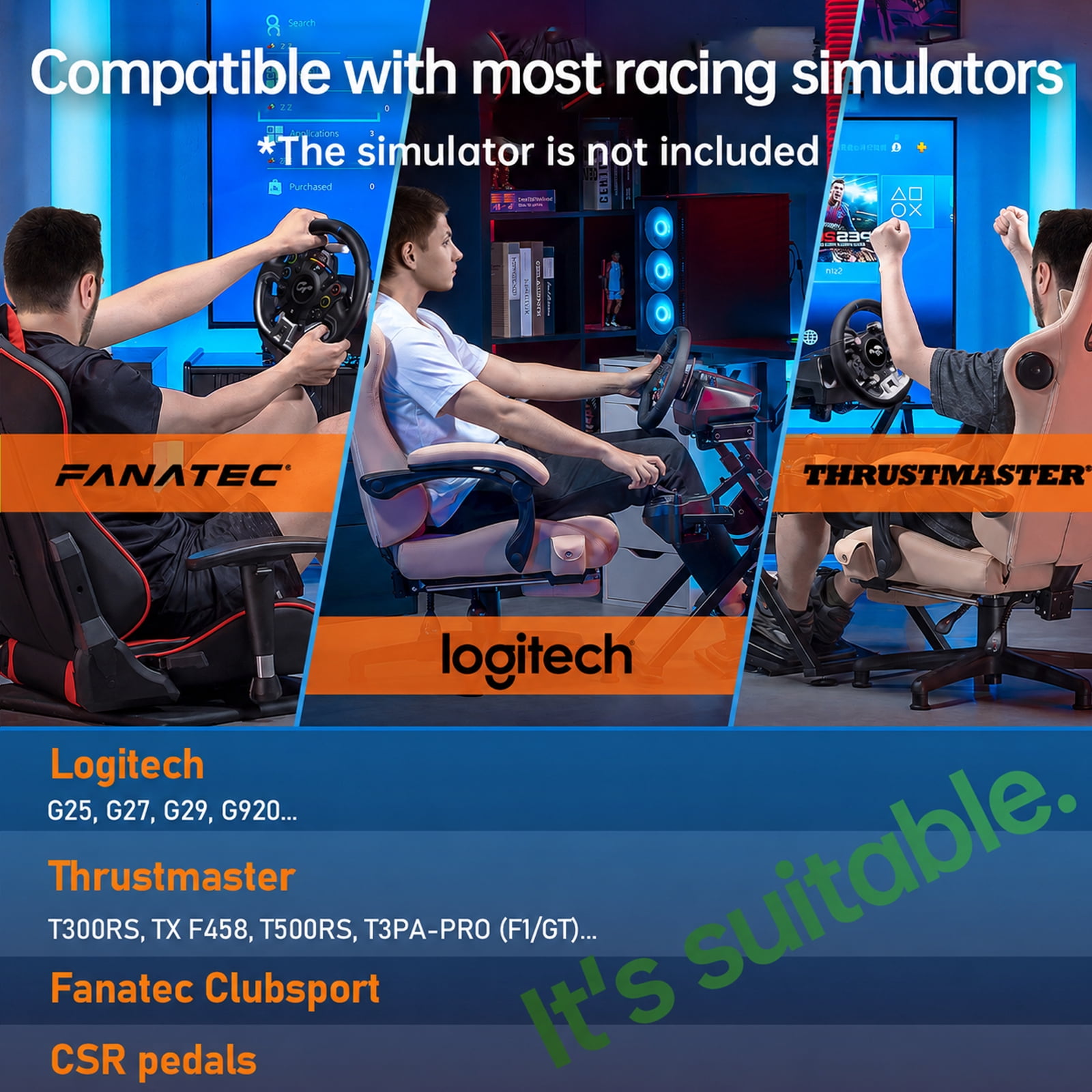 Gtplayer Sim Racing Wheel Stand Simulator Cockpit for Logitech and Thrustmaster with Shifter Mount, BlackOrange(No cup holde)