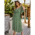 thumbnail image 3 of Women'S Plus Size Wrap V Neck Short Sleeve Ruffle Hem A Line Short Dress Green XXXL, 3 of 8