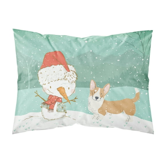 Cardigan Corgi Snowman Christmas Fabric Standard Pillowcase