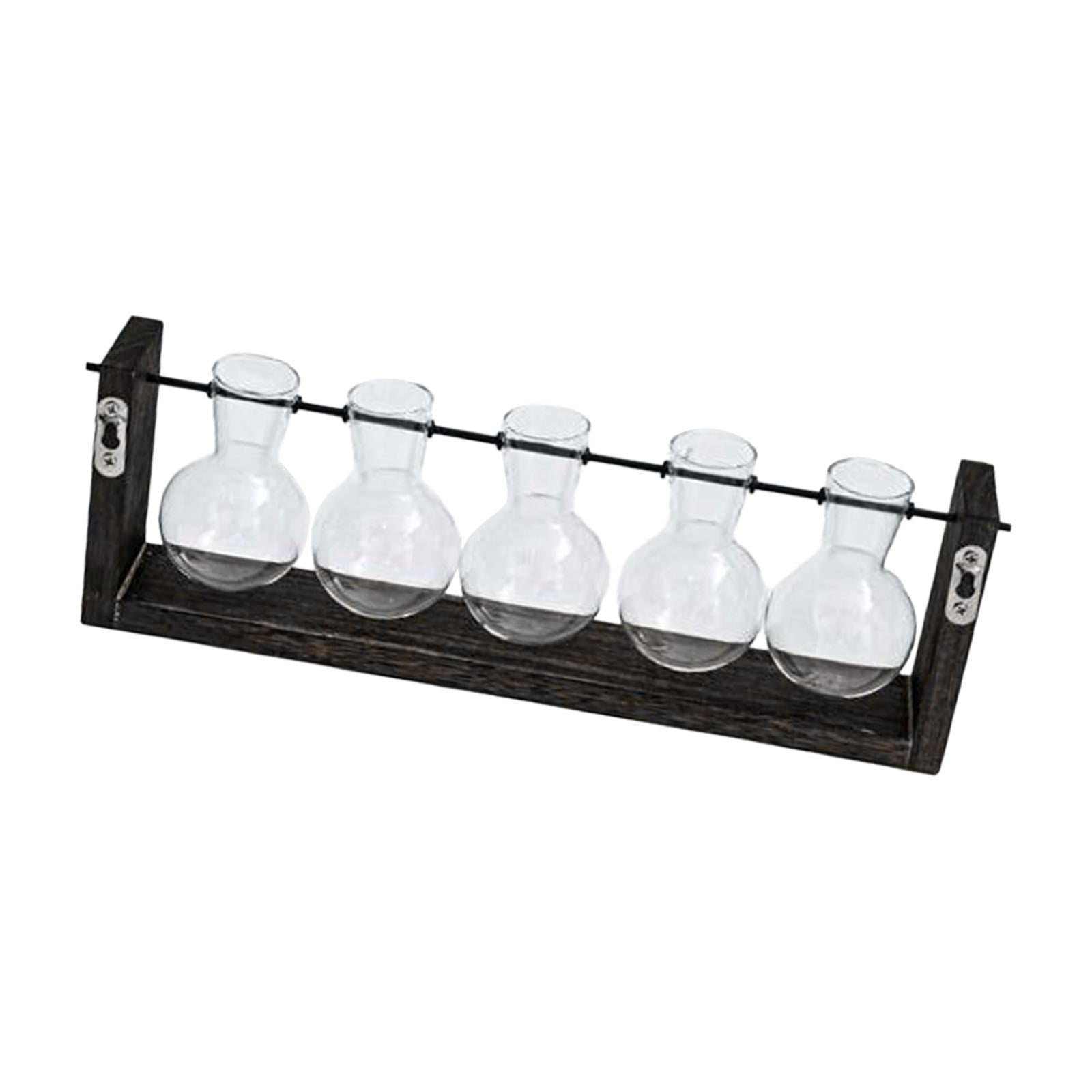 WLPZXP Glass Hanging Planter Hydroponic Vase Wall Mounted Plant Propagation with Wooden 38cmx12.5cm
