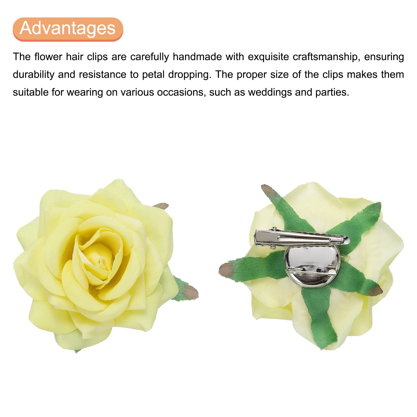 24 Pcs Rose Flower Hair Clips 3 Inch Flower Hair Pins for Women Hair Accessories Yellow