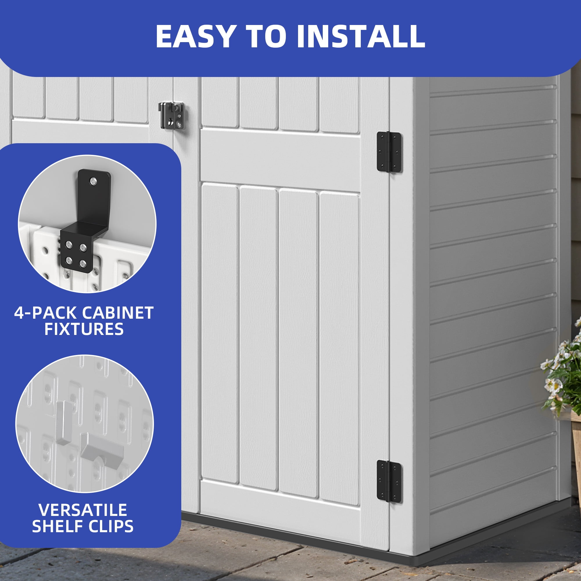 Uforic Outdoor Storage Shed, 59 Cu Ft Tool Shed Ideal for Garden, Garage & Patio, Lockable Door, Off-White