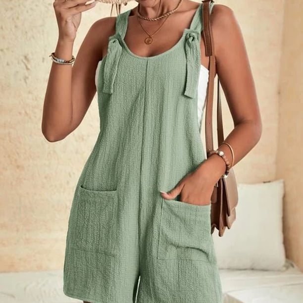 Monos De Mujer Monos de mujer Pantalones cortos sueltos casuales sin mangas con tirantes (Verde militar M) Ygjytge para Mujer ejercito verde T M