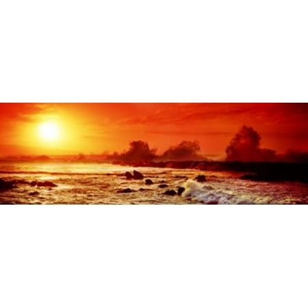 North Shore Monogram - Waves breaking on rocks in the ocean Three Tables North Shore Oahu Hawaii USA Poster Print