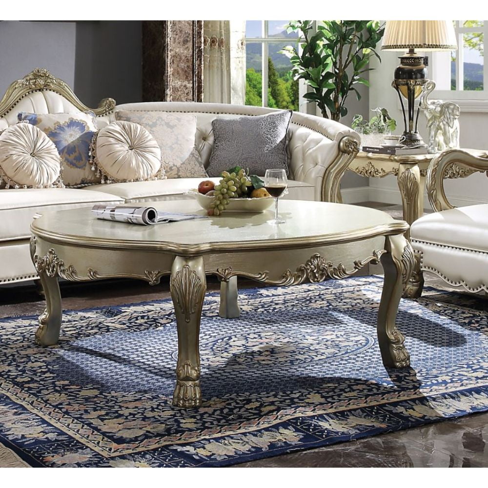 Dresden II Luxurious Antique Gold and Bone Square Coffee Table