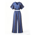 thumbnail image 6 of Mifsaly Vacation Outfits for Women 2 Piece Set Striped Short Sleeve V Neck Wrap Crop Top and Flowy Wide Leg Pants Loose Casual Boho Beach Clothes with Pockets Blue,S, 6 of 7