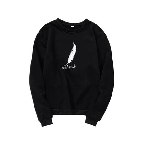 Christmas Jumper Day London Fashion Couple Feather Letters Print hoodies Long Sleeve O Neck Jumper Loose Casual Sweatshirt Loose Autumn Winter Warm Tops ()