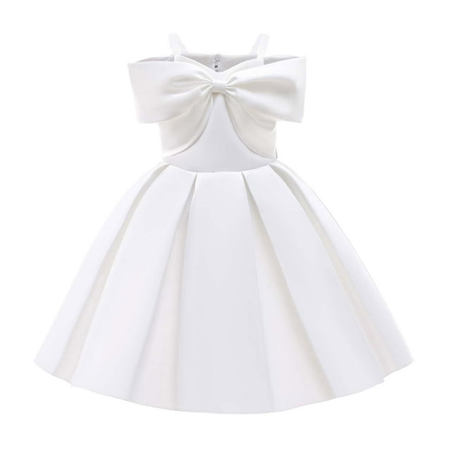 PMVFHDE Robe 4t Filles Robe Élégante Épaules Dénudées Ligne A Décontractée Fête Robes Blanc,5-6 Ans
