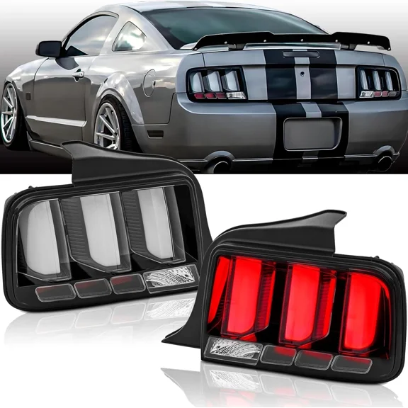 Woudy Tail Lights, Clear LED Tube Signal Brake Lamps Left and Right Pair, for Ford Mustang 2005-2009