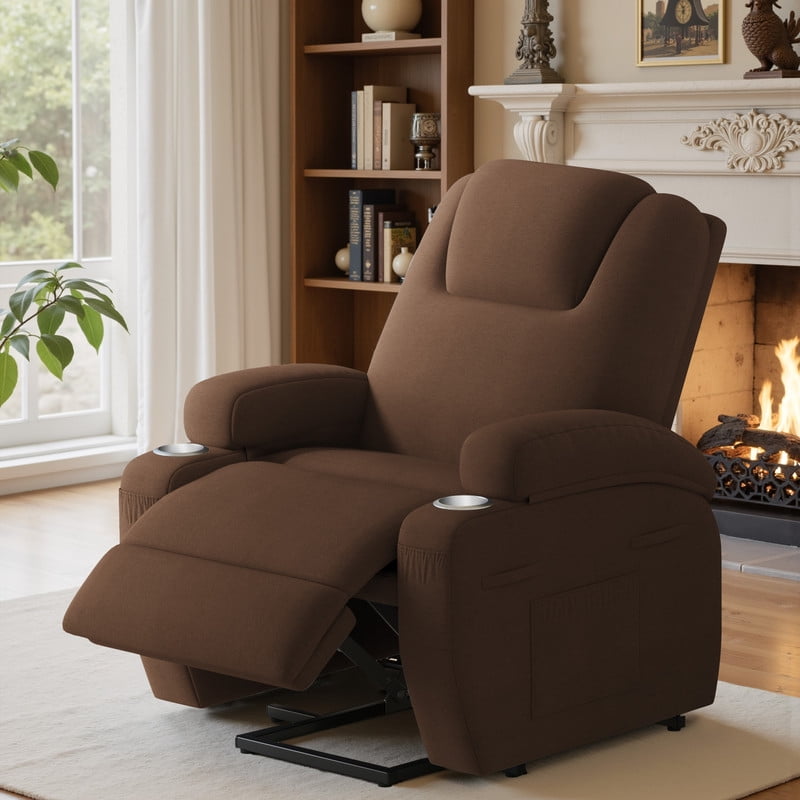 Homall Power Lift Recliner Chair with Massage for Living Room Recliner Chair for Elderly with Infinite Position Side Pocket and Saucer,Linen Brown