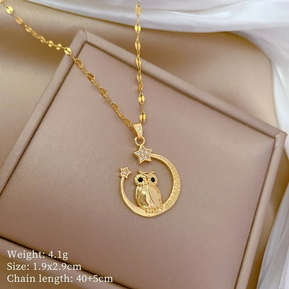New Stainless Steel Chain Moon Owl Light Luxury Gorgeous Pendant Necklace for Women Lady Jewelry Accessories Gifts