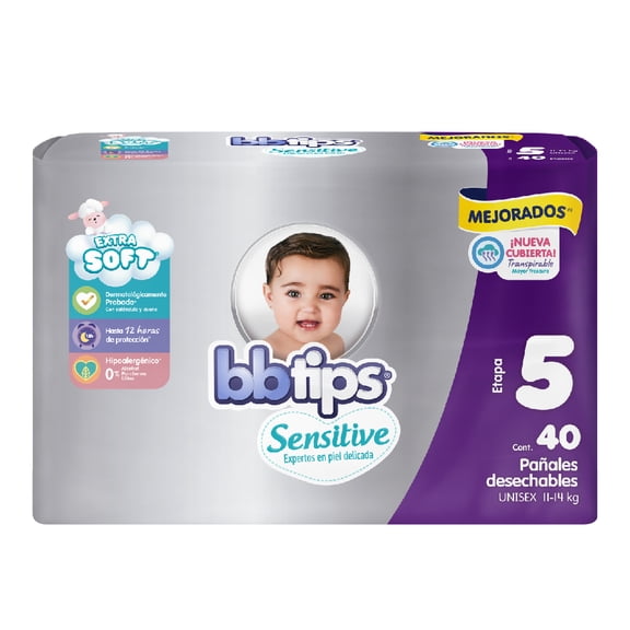 Pañales Bbtips Sensitive talla 5 extra grande unisex 40 piezas