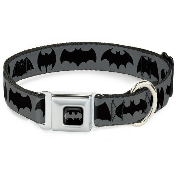 DC Comics Pet Collar, Dog Collar Metal Seatbelt Buckle, Bat Logo Transitions Gray Black, 9.5 to 13 Inches 1.0 Inch Wide