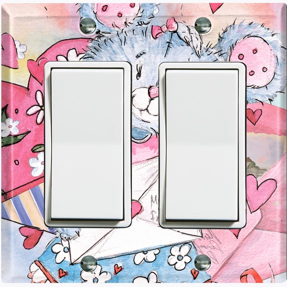 Metal Light Switch Wall Plate Outlet Cover (Love Letter Friend Teddy Bear Heart Flowers - Double Rocker)