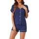 thumbnail image 1 of Conjuntos de pijama de modal para mujer INSPIRE CHIC, parte superior de botón de manga corta y pantalones cortos, 2 piezas, ropa de descanso, pijamas, azul marino, 1 of 6