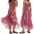 thumbnail image 2 of Vestido Tubo de Verano para Mujer, Liso, Sin Tirantes, con Hombros Descubiertos y Volantes. Rojo S, 2 of 7