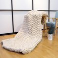 thumbnail image 1 of EASTSURE Chunky Knit Blanket Boho Merino Wool Hand Made Throw Bedroom Home Decor Giant Yarn Beige 40"x60" EASTSURE Fashion, 1 of 8