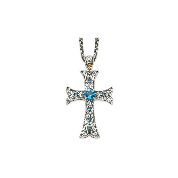 1.98 Carat (Ctw) London Blue Topaz Cross Pendant Necklace in Sterling Silver with Chain