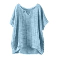 thumbnail image 2 of Cotton Linen Shirts for Women Boho Loose Tunic Blouse Summer 2026 Casual Comfy Crewneck Gauze Tops Beach Shirt, Sky Blue 3XL, 2 of 7