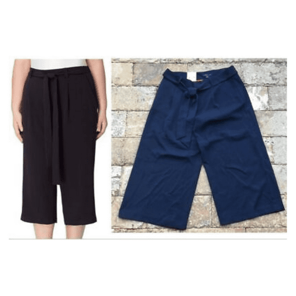 69.99 Tommy Hilfiger Front Tie Sash Cropped Crepe Palazzo Pants Navy Size 8